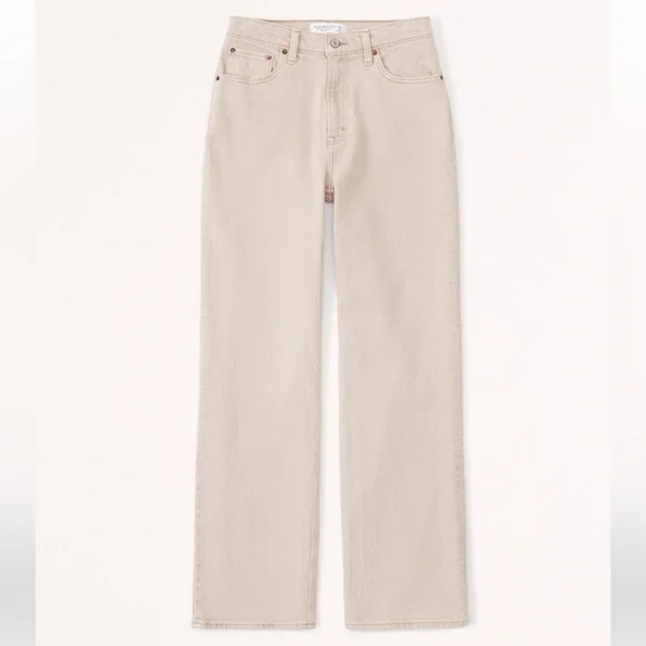 Abercrombie High Rise 90s Relaxed Curve Love, Oat, Size 6 Long Jeans - Picture 4 of 10